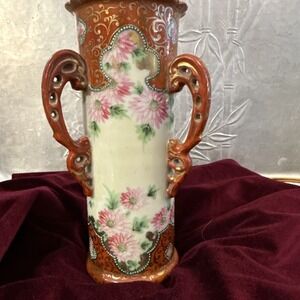Japanese Kutani Hand Painted Porcelain Vase Red With Florals Antique